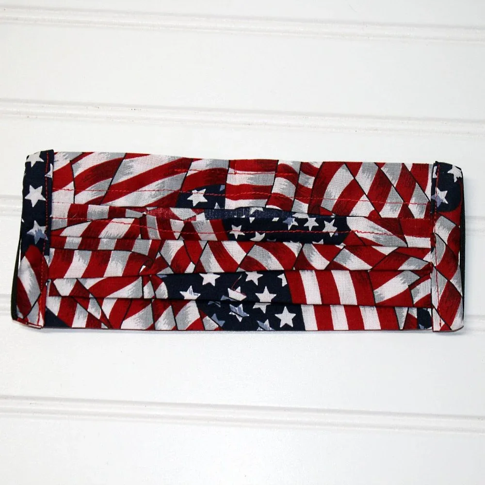 HAND CRAFTED Face Mask American Flag Adult Cloth Fabric Print - Pocket Style